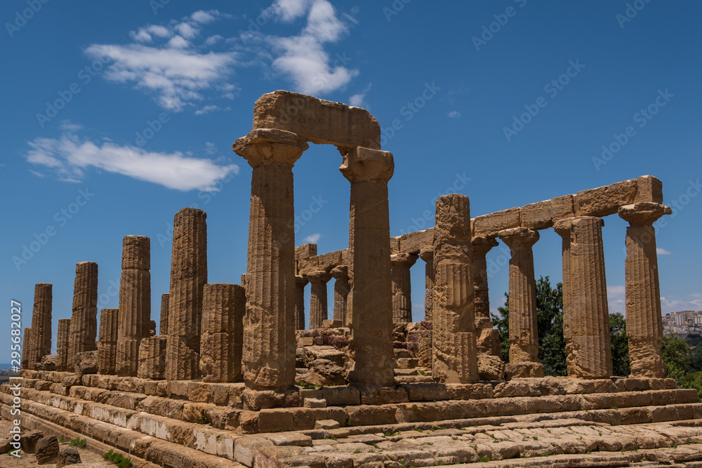 Ruins of ancient Greek stone temples. Valley of the Temples, Agrigento, Italy