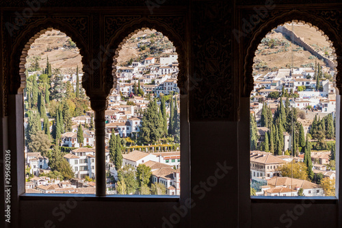 View from Nasrid Palaces (Palacios Nazaries) at Alhambra in Granada, Spain