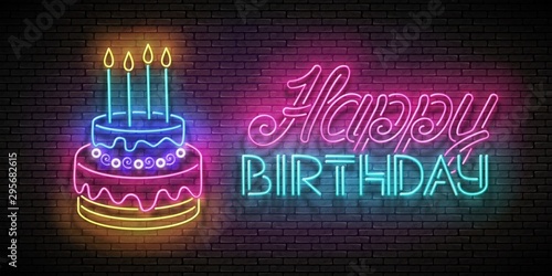 Glow Greeting Card with Cake, Candles and Happy Birthday Inscription