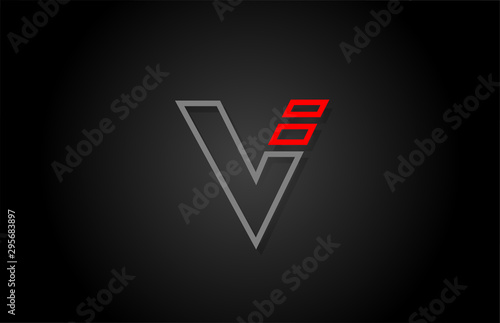 alphabet line V letter red black for company logo icon design