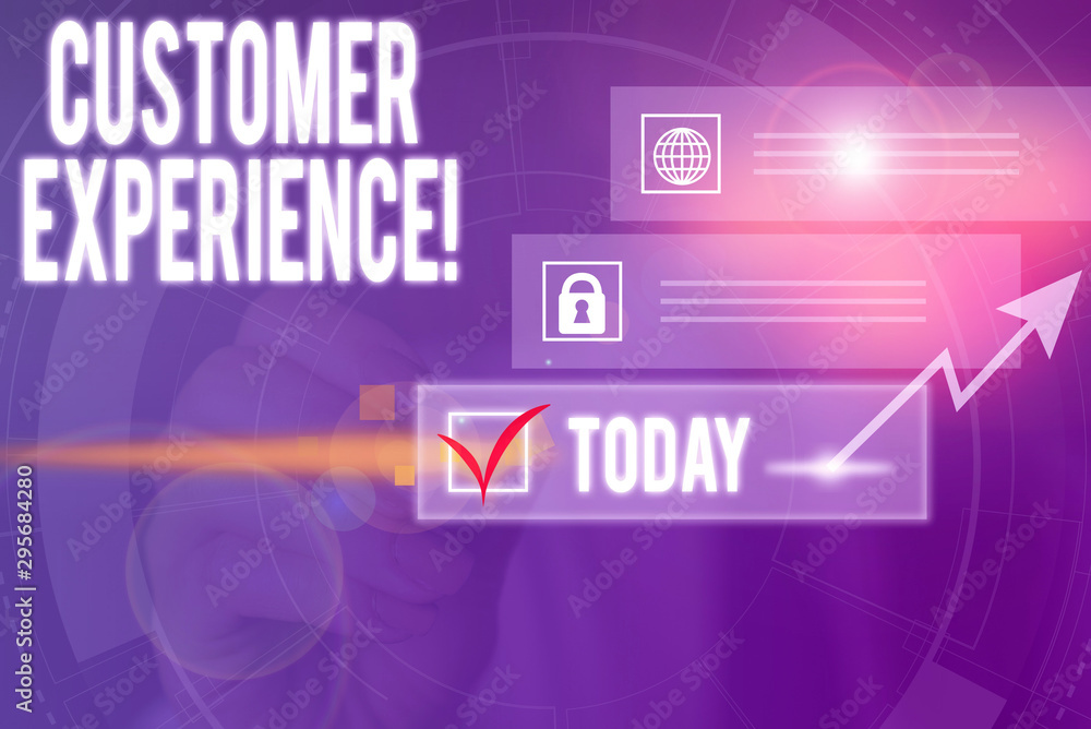 Writing note showing Customer Experience. Business concept for product of interaction between organization and buyer Picture photo network scheme with modern smart device