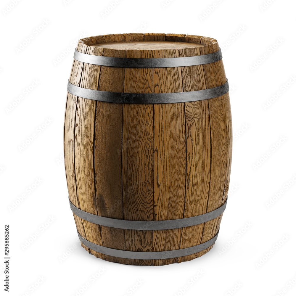 Fototapeta premium Wooden barrel isolated on white background. Clipping path included. 3d illustration