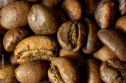 beautiful coffee beans are very close and clear