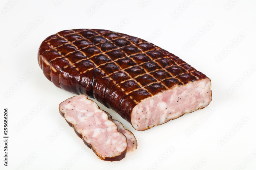 Tasty meat sausages over white background Tasty meat sausages over white background
