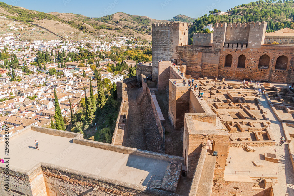 GRANADA, SPAIN - NOVEMBER 2, 2017: Excavations of Alcazaba at Alhambra in Granada, Spain