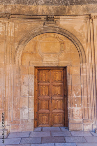One of doors of Carlos V palace at Alhambra in Granada, Spain