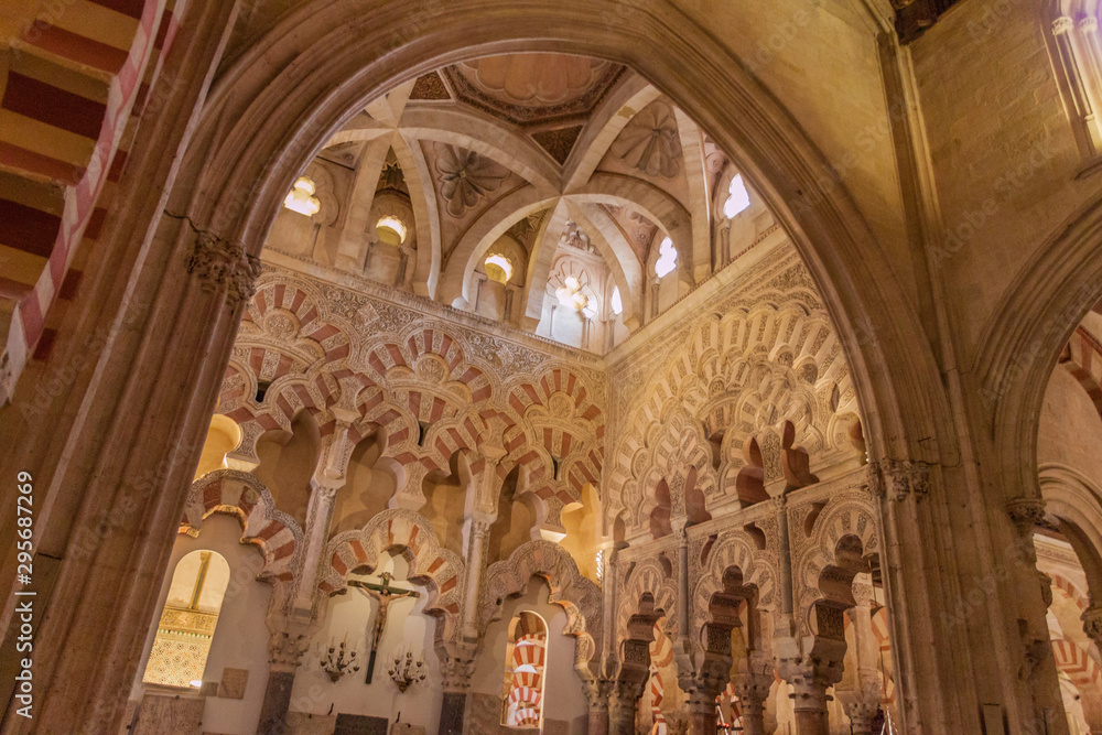 CORDOBA, SPAIN - NOVEMBER 4, 2017: Interior of Mosque–Cathedral (Mezquita-Catedral) of Cordoba, Spain