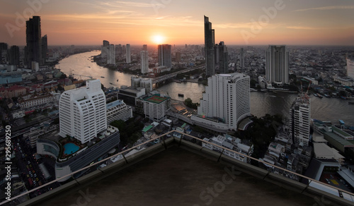 Open space balcony with Bangkok cityscape skyline view background. © greenbutterfly