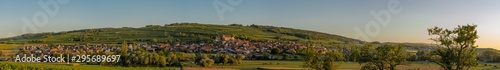 Dangolsheim, France - 09 17 2019: Panoramic view of the vineyards and the village at sunset.