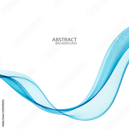  Abstract background with horizontal wavy blue wave. Design element