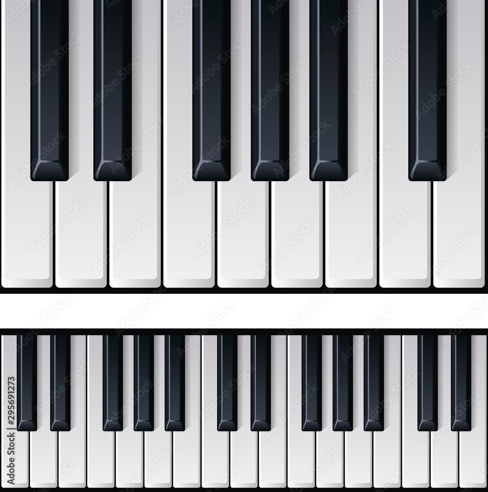Realistic piano keys. Realistic detailed shaded piano keyboard seamless. Music instrument top view. Vector illustration Realistic piano keys. Realistic detailed shaded piano keyboard seamless. Music instrument top view. Vector illustration