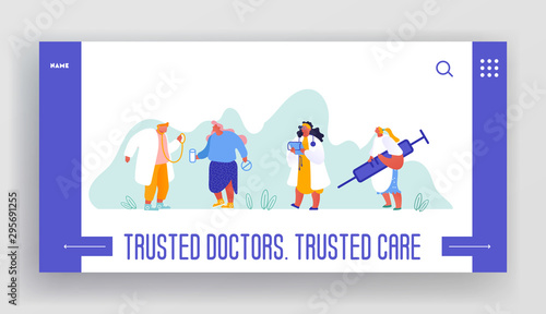 Website Template of Health Insurance, Health Care Plan, Our Medical Team, Landing Page with Doctors, Nurces, Online Consultation Clinic, Hospital and Pharmacy. Vector illustration Concepts for Web