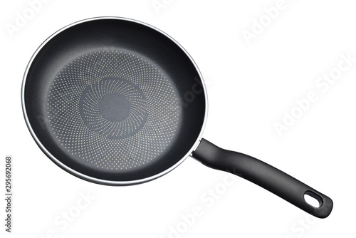 Black teflon skillet with non-stick coated surface isolated photo