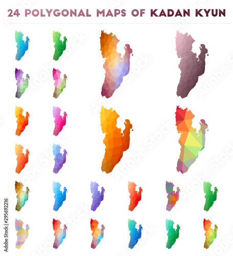 Set of vector polygonal maps of Kadan Kyun. Bright gradient map of island in low poly style. Multicolored Kadan Kyun map in geometric style for your infographics.