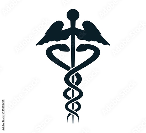 medical snake health symbol. Medical snakes wings wand as medicine system and health care concept. Medical symbol icon
