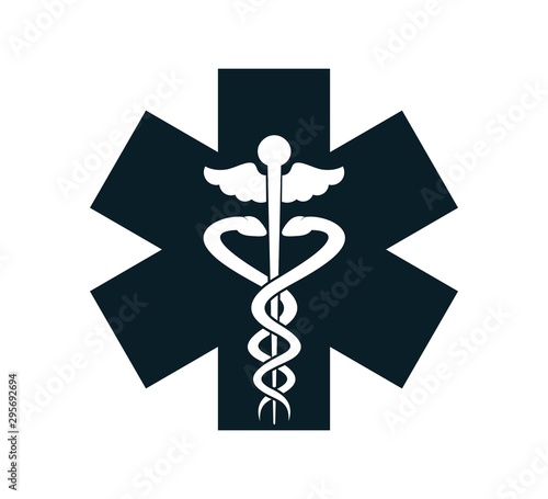 medical snake health symbol. Medical snakes wings wand as medicine system and health care concept. Medical symbol icon