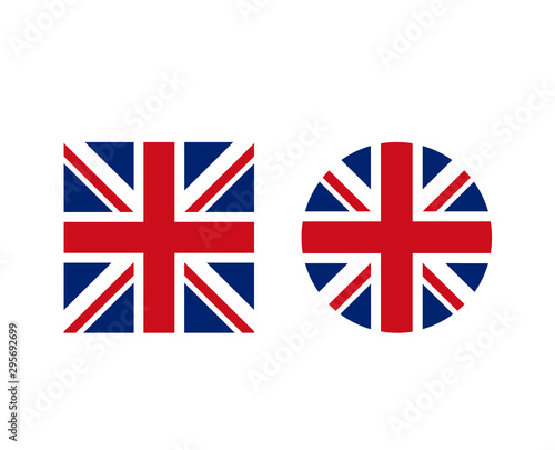 United Kingdom British round and square shape form flag set. Vector graphic design isolated illustration