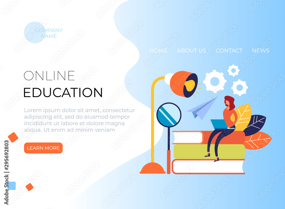 Online education web page banner poster vector graphic design isolated illustration