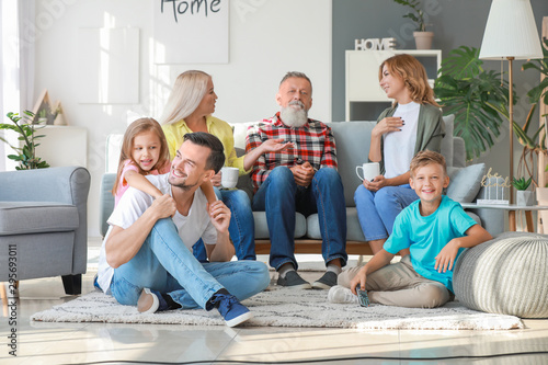 Big family watching TV toge...