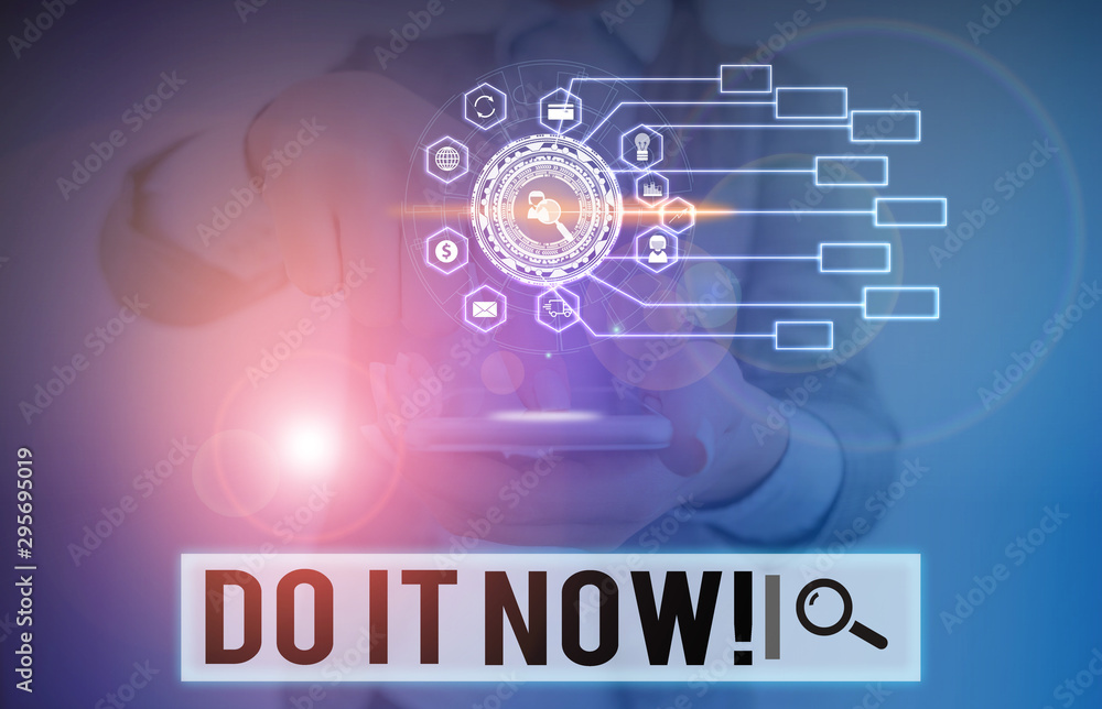 Writing note showing Do It Now. Business concept for not hesitate and start working or doing stuff right away Picture photo network scheme with modern smart device Writing note showing Do It Now. Business concept for not hesitate and start working or doing stuff right away Picture photo network scheme with modern smart device