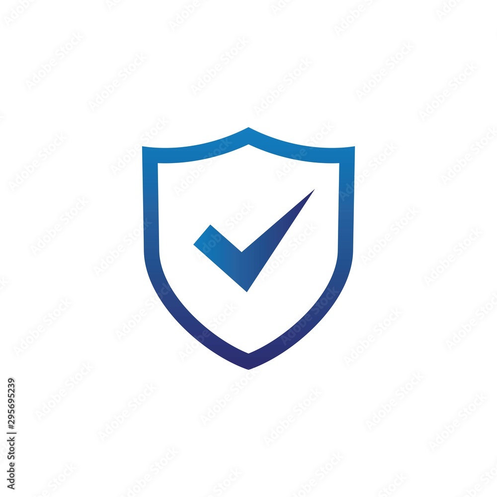 Shield with a checkmark. Safe and protect logo on white background. Vector illustration. Shield with a checkmark. Safe and protect logo on white background. Vector illustration.