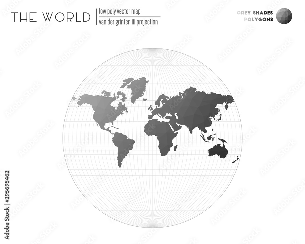 Abstract world map. Van der Grinten III projection of the world. Grey shades colored polygons. Amazing vector illustration. Abstract world map. Van der Grinten III projection of the world. Grey shades colored polygons. Amazing vector illustration.