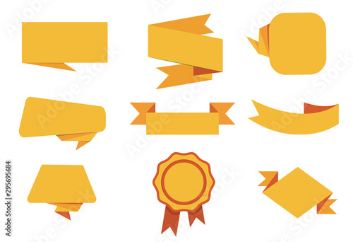 Vintage yellow Ribbon elements set. Starburst label. Vintage yellow. Modern simple ribbons collection. Vector illustration.