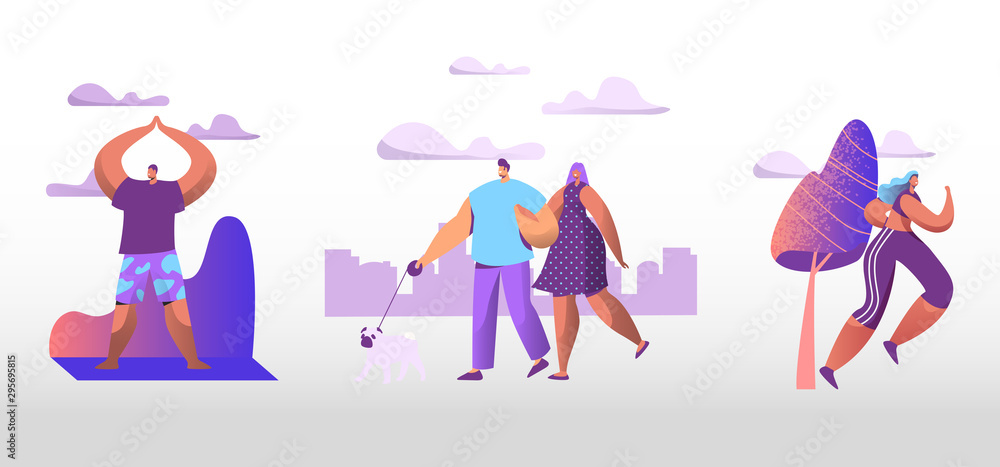 People in Public City Park at Summer Time. Family Couple Characters Walking with Dog, Man and Woman Outdoors Sport Workout, Spouse Relaxing Promenade, Walk with Pet. Cartoon Flat Vector Illustration People in Public City Park at Summer Time. Family Couple Characters Walking with Dog, Man and Woman Outdoors Sport Workout, Spouse Relaxing Promenade, Walk with Pet. Cartoon Flat Vector Illustration