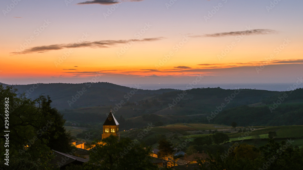 Church of Vauxrenard at dawn