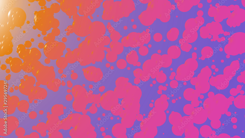 Abstract color background. The transition from volume to a flat style. Balls in the air. 3D render. Purple, orange. Abstract color background. The transition from volume to a flat style. Balls in the air. 3D render. Purple, orange.