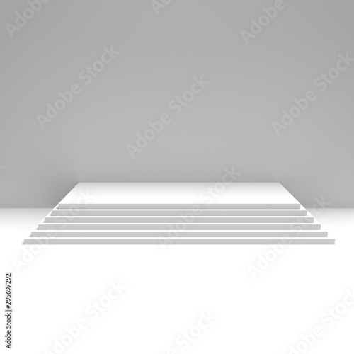 Black and white background. Stage  pedestal  showcase  steps. Wall. 3D render.