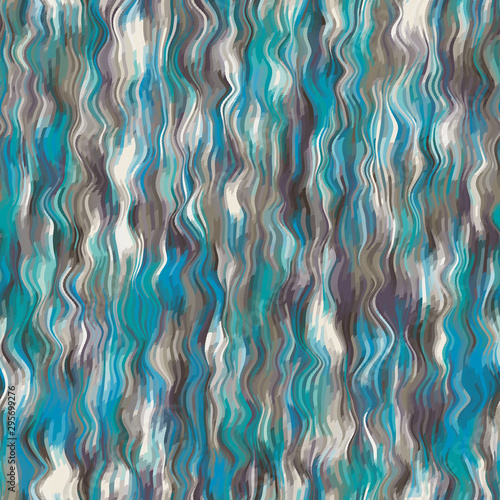 Water waves vertical curving lines seamless repeat vector pattern swatch.  Nautical, marine, ripply ocean.  Cascading fluid aqua.