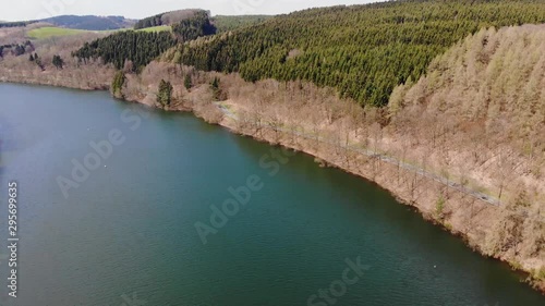 flight over lake at spring