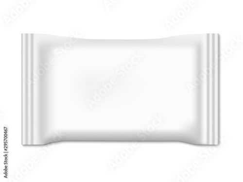 Blank white plastic package for wet wipes or towels. Realistic 3D vector mock up with shadow on white background.