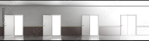 Wallpaper Mural long corridor with doors, interior visualization, 3D illustration Torontodigital.ca