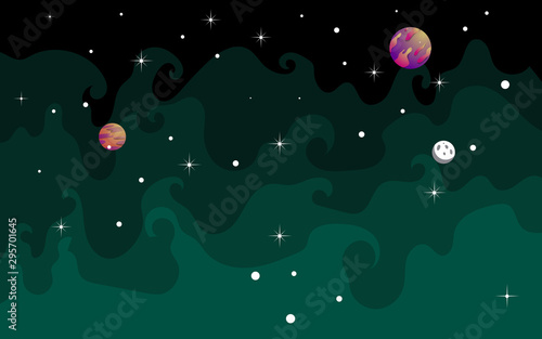 Fototapeta Naklejka Na Ścianę i Meble -  Vector space background . Cute flat style template with Stars  Planet and Moon in Outer space