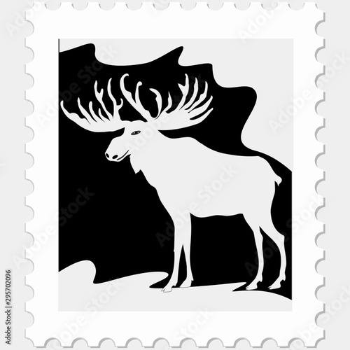 Postage stamp - Reindeer - isolated on a white background - art, illustration, vector. Animal world.