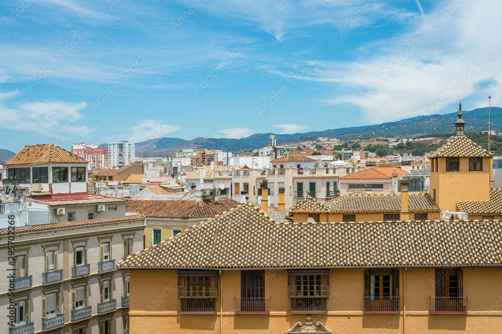 Panoramic sight in Malaga from the Cathedral rooftop. Andalusia, Spain.