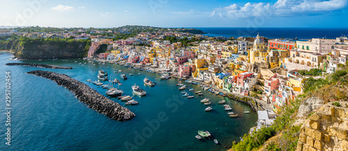 Panoramic sight of the beautiful island of Procida, near Napoli, Campania region, Italy.