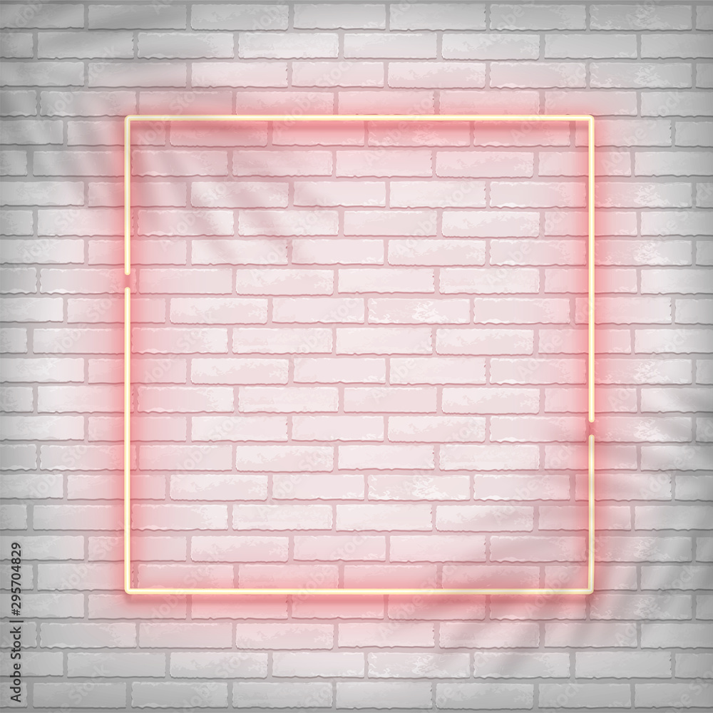 Neon red frame on brick white wall. Template neon sign. Leaf Shadows ...