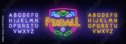 Pinball neon sign, bright signboard, light banner. Pinball logo, emblem. Neon sign creator. Neon text edit. Vector illustrationtext
