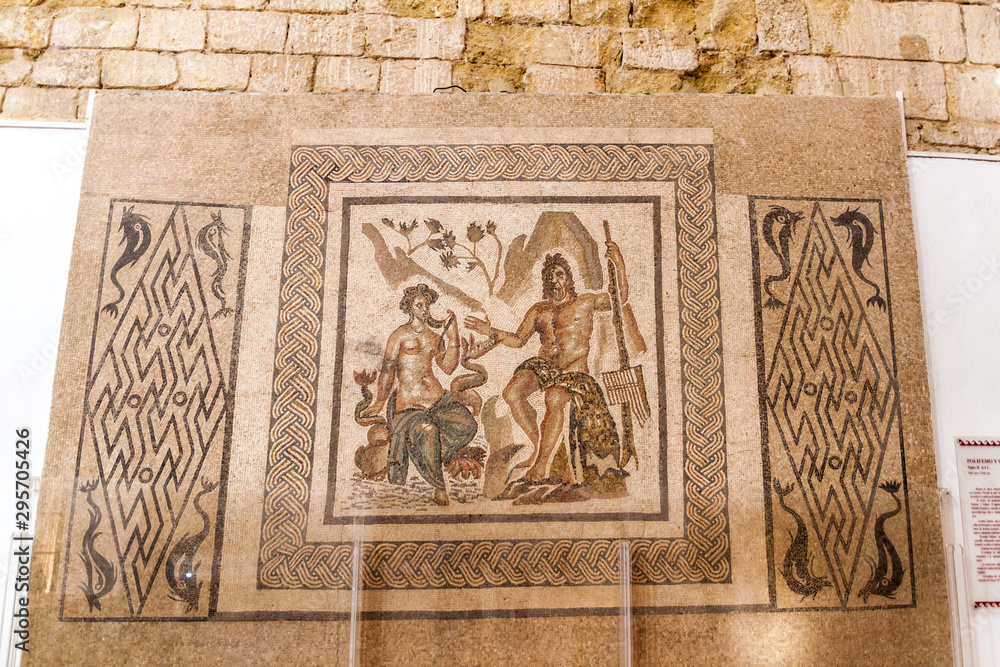 CORDOBA, SPAIN - NOVEMBER 5, 2017: Mosaics in Alcazar de los Reyes Cristianos in Cordoba, Spain CORDOBA, SPAIN - NOVEMBER 5, 2017: Mosaics in Alcazar de los Reyes Cristianos in Cordoba, Spain