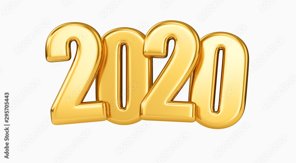Gold 2020 inscription isolated on white background. 3d render. New Year's illustration. Gold 2020 inscription isolated on white background. 3d render. New Year's illustration.