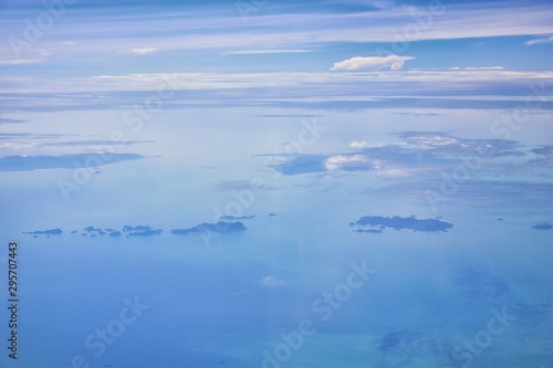 Phuket Thailand aerial drone bird's eye view photo of tropical sea, Indian Ocean, coast with Beautiful island south of Bangkok in the Andaman Sea, near the Strait of Malacca. Asia. 