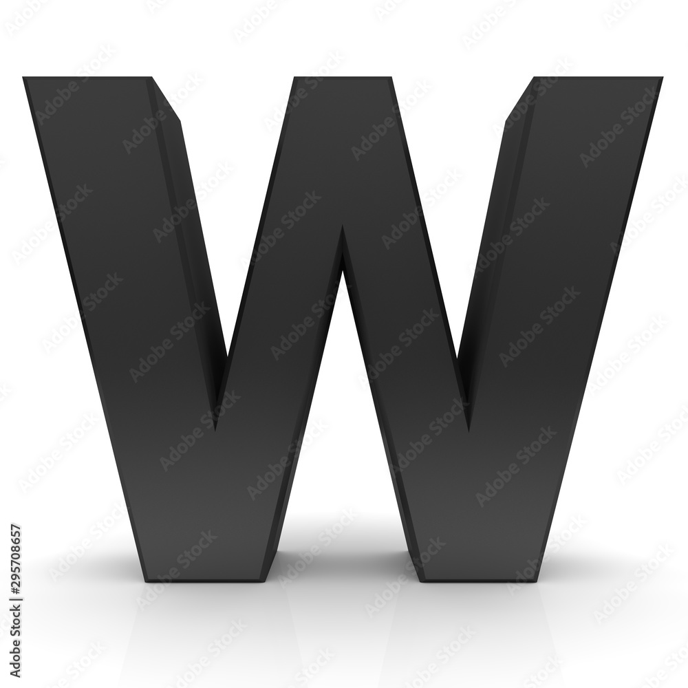w letter black capital alphabet character sign 3d rendering isolated on white w letter black capital alphabet character sign 3d rendering isolated on white