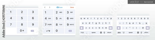 Set of vector mobile keyboards. Alphabet and numerals buttons