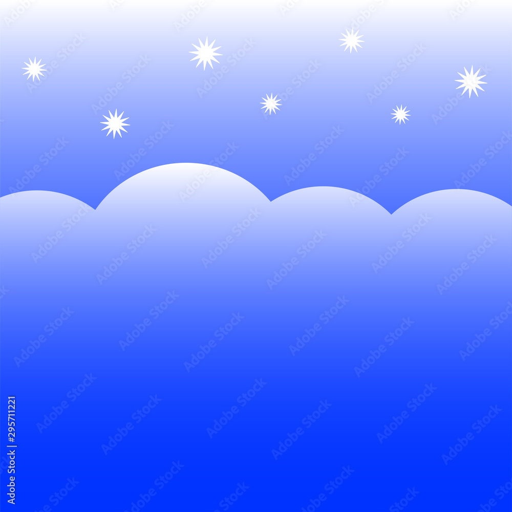 Fototapeta Background for baby lullaby. Night blue sky, stars and cloud. Cartoon flat vector illustration. Square shape.