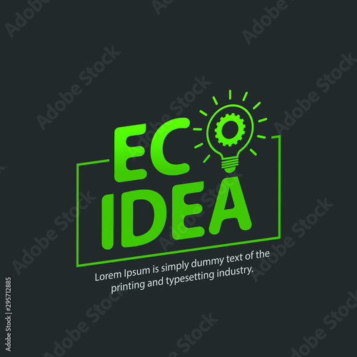Green bulb with gear. Eco Idea symbol. Vector Illustration