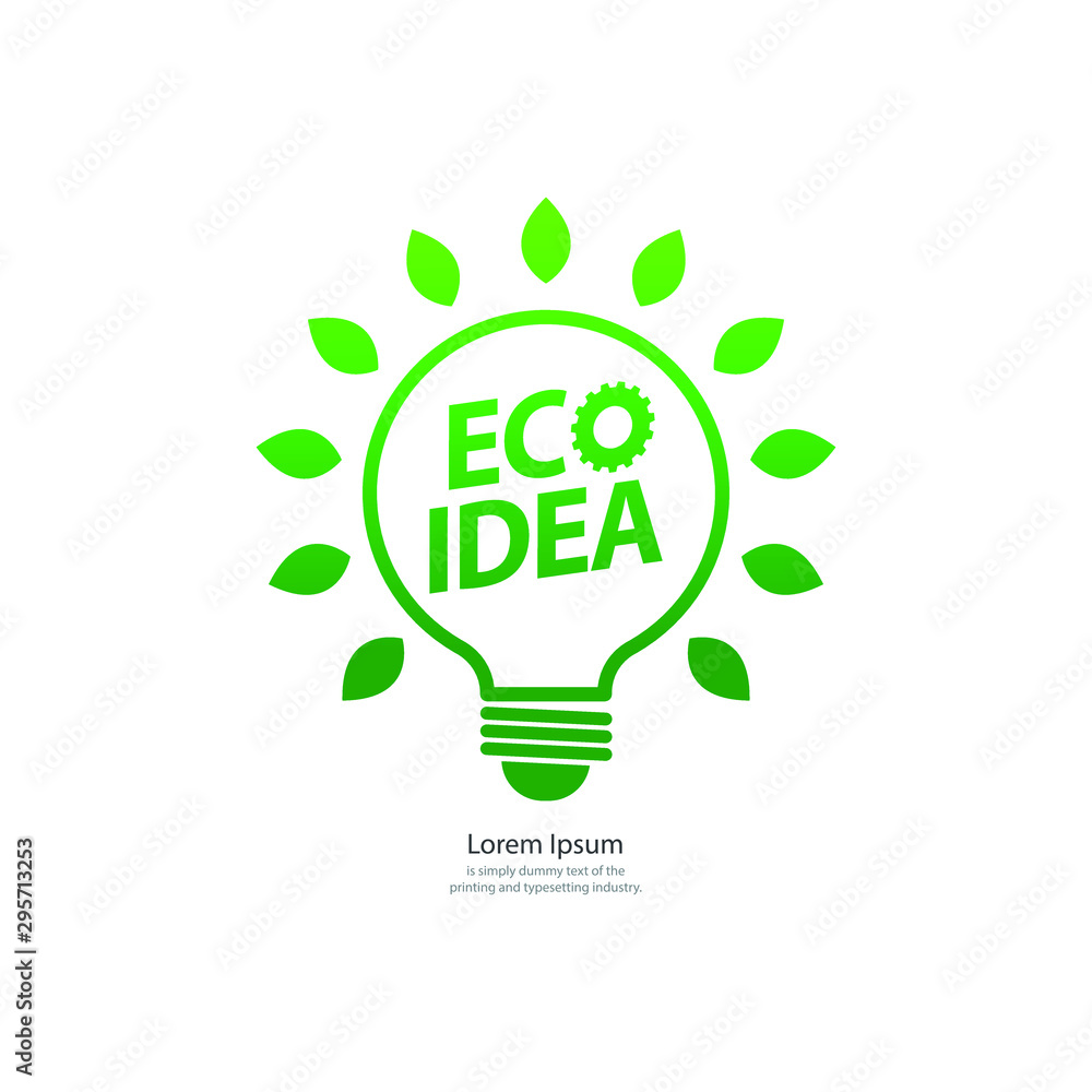 Green bulb with gear. Eco Idea symbol. Vector Illustration Green bulb with gear. Eco Idea symbol. Vector Illustration