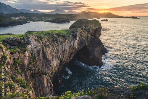 Beautiful sea view with rocks in Asturias, Spain, Europe. Atlantic Ocean coastline photo